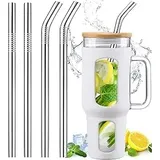 31cm Stainless Steel Straws Replacement for Stanley Adventure Quencher 40 oz 30 oz Cup Tumbler, 4 Pack Metal Straws Reusable with Cleaning Brush for Stanley 40 oz & Simple Modern Tumbler with Handle