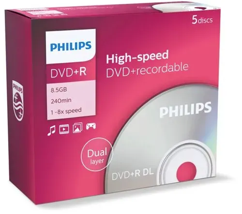 1x5 Philips DVD+R 8,5GB DL 8x JC