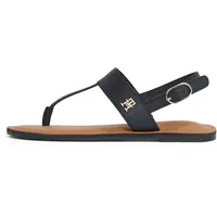 Tommy Hilfiger Damen Sandalen Leather Thong Zehentrenner, Schwarz (Black), 38