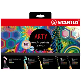 Stabilo Stifte-Set - STABILO ARTY Creative Set Pastel - 50er Pack - Textmarker, Multitalentstifte, Aquarell-Buntstifte, Fineliner & Premium-Filzstifte