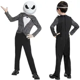 Disney Offizielles Jack Skellington Kostüm Kinder, Skeleton Costume Kids, The Nightmare Before Christmas, Halloween Karneval Faschingskostüm fur Kinder Jungen Geburstag Größ M