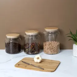 WDMT Vorratsglas aus Glas mit Holzdeckel 2,9 L – Ideal zum Aufbewahren von Lebensmitteln und Zutaten in der Küche – Transparent