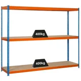 Proregal Schwerlastregal Wood Beast Three HxBxT 200 x 240 x 90 cm 3 Ebenen Fachlast 400 kg Blau-Orange