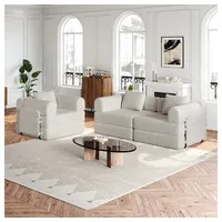 MODFU Schlafsofa Chenille-Schlafsessel 2-in-1, mit Staufach in der Armlehne, Metallrahmen und mehreren Konfigurationsmöglichkeiten 3 Teile, mit Relaxfunktion