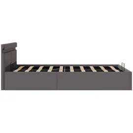 vidaXL Bett mit Bettkasten Hydraulisch LED Grau Kunstleder 120x200 cm