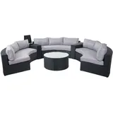 Mendler Luxus Poly-Rattan-Garnitur Savoie, Sitzgruppe Lounge-Set, XXL Sofa rund, anthrazit Kissen grau