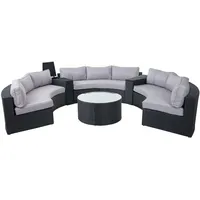 Mendler Luxus Poly-Rattan-Garnitur Savoie, Sitzgruppe Lounge-Set, XXL Sofa rund, anthrazit Kissen grau