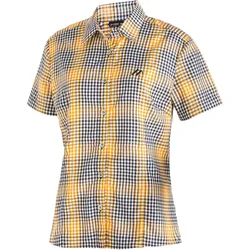 Funktionsbluse MAIER SPORTS "Philina", Damen, Gr. 40, orange (hellorange), 85% Polyester, 15% Viscose, Kurzarm, Blusen, Karierte Kurzarm-Bluse für Wandern, Reisen und Freizeit