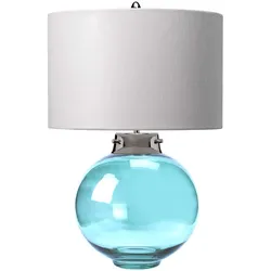 Kara Tischlampe - Poliertes Nickel - Blaues Glas mit Hepplewhite-Schirm