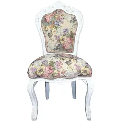 Casa Padrino Barock Esszimmer Stuhl Blumen Muster / Antik Weiss Mod 2 - Antik Stil Möbel