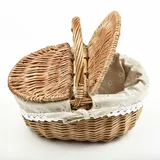 Feegow Traditioneller Weidenkorb mit Deckel, leerer Picknickkorb für den Außenbereich, mit Griff, Schaufensterkorb mit Baumwollfutter