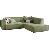 KAWOLA Sofa SAMU Ecksofa Cord olivgrün Recamiere rechts - Grün