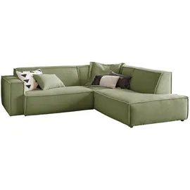 KAWOLA Sofa SAMU Ecksofa Cord olivgrün Recamiere rechts - Grün