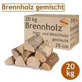 Flameup Kaminholz Brennholz Kaminholz gemischt 5 - 500 kg Holz Hartholz Weichholz 25 cm, 20 kg