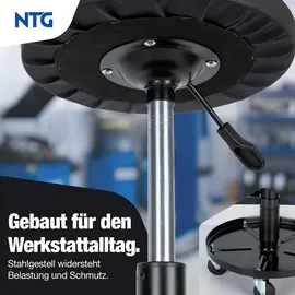 NTG Rollhocker Höhenverstellbar bis 55 cm – Werkstatthocker bis 100 kg mit 5 Rollen & Ablageschale – Drehhocker Werkstatt
