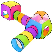 Grafner Spielzelt Spielzelt 4 in 1 Kinderzelt Babyzelt mit Krabbeltunnel (4-tlg) Pyramide: ca. 80 x 80 x 90 cm (LxBxH)