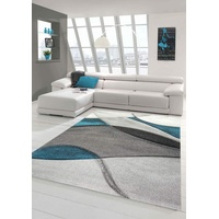 Teppich modern Teppich Wohnzimmer abstrakt in blau grau schwarz Größe 80 x 300 cm