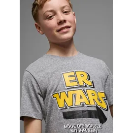 Kidsworld T-Shirt "ER WARS", Mädchen, Gr. 164/170, grau (graumeliert), Jersey, Obermaterial: 50% Baumwolle, 38% Polyester, 12% Viskose, bedruckt, Basic, Rundhals, Shirts T-Shirt, Langarm, Basic-Passform, trendiger Print, Rundhalsausschnitt