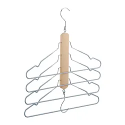 Relaxdays Mehrfach Kleiderbügel, platzsparend, 4 Hemdenbügel mit Hosensteg, Holz, Metall, Antirutschbügel, natur/grau