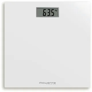 Rowenta Premiss BS1401 Digitale Personenwaage aus gehärtetem Glas, 30 x 30 cm, max. 150 kg, ultradünn, präzise Skala alle 100 g, intelligente Funktionen, großes Display, weiß, BS1401