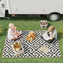 Outsunny Outdoor-Teppich Kunststoffteppich 121x182cm wasserabweisend doppelseitig Schwarz-Weiß