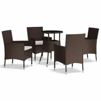 vidaXL 5-tlg. Garten-Bistro-Set mit Kissen Braun Poly Rattan