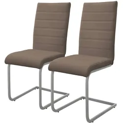 ML-Design Esszimmerstuhl Freischwinger 2er Set mit Rückenlehne Braun Kunsterlederbezug