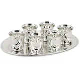 Edzard Schnapsset 7-teilig (4 cl) 6 versilberter kurzer Becher inkl. Tablett - Shotgläser, Schnapsgläser Set, Schnapsbecher - Silberbecher für Schnaps, Obstler, Ouzo, Silbergläser