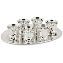 Edzard Schnapsset 7-teilig (4 cl) 6 versilberter kurzer Becher inkl. Tablett - Shotgläser, Schnapsgläser Set, Schnapsbecher - Silberbecher für Schnaps, Obstler, Ouzo, Silbergläser