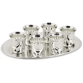 Edzard Schnapsset 7-teilig (4 cl) 6 versilberter kurzer Becher inkl. Tablett - Shotgläser, Schnapsgläser Set, Schnapsbecher - Silberbecher für Schnaps, Obstler, Ouzo, Silbergläser