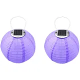 Youning Lampions Solar Außen Wetterfest 30cm Solar Lampion Outdoor Solar LED Laterne Hängende Wasserdicht Nylon Gartenlampions Außenlaternen Solarlampions für außen (2PCS Violett)