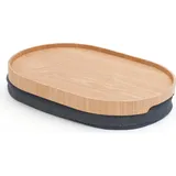 Laptray Tablett M oval Weidenholz mit Anti-Rutsch-Beschichtung und mit einem grauen Kissen