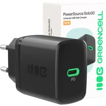 Green Cell Greencell PowerSource Solo30 Schwarz 30W USB-C Power Delivery Ladegerät Kompaktes Schnellladegerät mit USB-C für iPhone 16, iPad Pro Compatible with iPhone 16/15/15 Plus/iPhone iPad