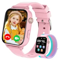PTHTECHUS Smartwatch für Kinder mit 4G Videoanruf, Voice Chat, Anruffunktion, Schulmodus, GPS, Spiele, Wecker, 2X Uhrarmband‌, Telefonuhr Uhr Kinder Geschenk für Mädchen Jungen 4-12 Jahren (Rosa-A5)