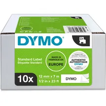 Dymo Etikettenband 12 mm x 7 m Schwarz auf Weiß 10 Blatt