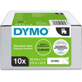 Dymo Etikettenband 12 mm x 7 m Schwarz auf Weiß 10 Blatt