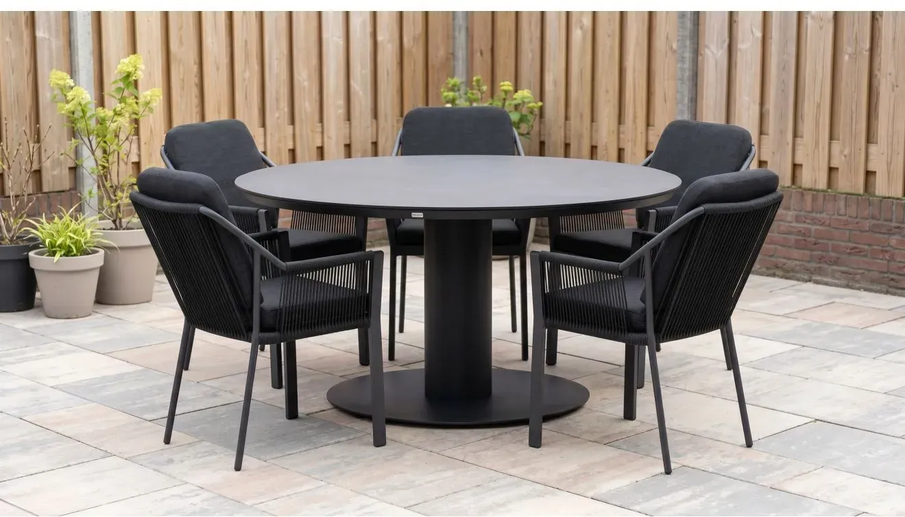 Tierra Outdoor Liv/La Fonte Ø150cm dining tuinset 6-delig stapelbaar