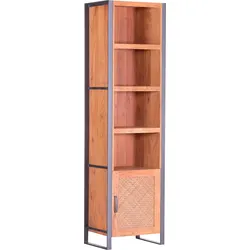 Regal GUTMANN FACTORY "Alvara", grau (natur, anthrazit), B:55cm H:200cm T:42cm, Massivholz, Metall, Regale, Fronten wechselbar, Massivholz oder Rattan Geflecht