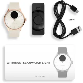 Withings ScanWatch Light 37 mm sand, Sport Fluorelastomer-Armband weiß/rosegold