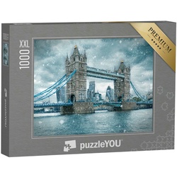puzzleYOU Puzzle Puzzle 1000 Teile XXL „Schneesturm an der Tower Bridge, London“, 1000 Puzzleteile, puzzleYOU-Kollektionen London, Tower Bridge