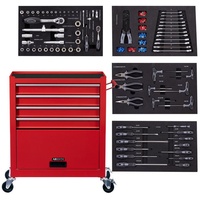 Arebos Werkstattwagen Rollwagen Werkzeugkiste Toolbox, mit Werkzeug, 81-tlg. Werkzeugset, (Komplett-Set) rot