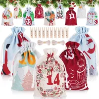 Luxuskollektion Adventskalender zum Befüllen Stoffbeutel 24 Weihnachtsmuster Kinder DIY