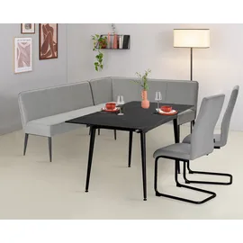 otto home Eckbank OTTO HOME "Lenzrose", grau (hellgrau), B:204cm H:86,5cm T:61,5cm, Polyester, Sitzbänke, Eckbank, mit Taschenfederkern, schwarzes Metallgestell, Breite 202 cm