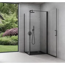 SoGood doporro Eck-Duschkabine 90x100x195cm Eckdusche in schwarz mit Hebe- und Senkmechanismus ESG-Sicherheitsglas Klarglas inkl. beidseitiger Easy-Clean-Beschichtung Ravenna36-plus