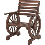 Gartenstuhl Aus Holz, Wagenrad-design, Breite Lattensitzfläche, Geneigte Rückenlehne, 66 X 55 X 90 Cm, Karbonisierte Oberfläche