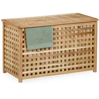 Relaxdays Wäschetruhe, herausnehmbarer Innensack, 90 l, HBT: 47x78x48 cm, Wäschesammler mit Deckel, Walnussholz, natur