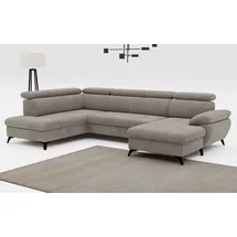 Cotta Wohnlandschaft COTTA "Hudson U-Form, B: 324 cm", grau (elephant), B:324cm T:207cm, Sofas, Wohnlandschaft, mit Kopfteilverstellung, optional Bettfunktion & Bettkasten