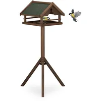 Relaxdays Vogelfutterhaus mit Ständer, wetterfestes Dach, Holz Vogelhaus, HBT: