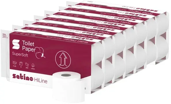 Wepa Satino Prestige Kleinrollen 3-lag. Großpaktet 56 Rollen 56 Rollen/Paket x 250 Blatt, hochweiß, Prägemuster Cotton