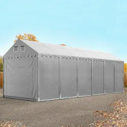 TOOLPORT  4x12 m Lagerzelt, PVC-Plane, grau, mit Bodenrahmen, mit Statik (Erduntergrund) - (537630)